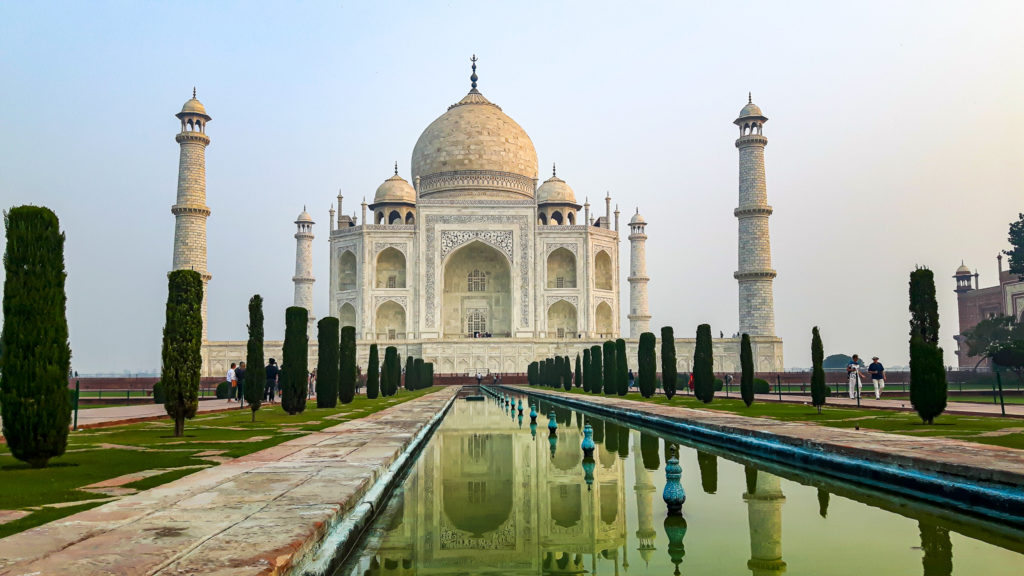 The Taj Mahal in Agra at sunrise