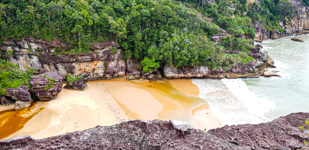 Cliff top view of the beach and shoreline of Bako National Park in Sarawak