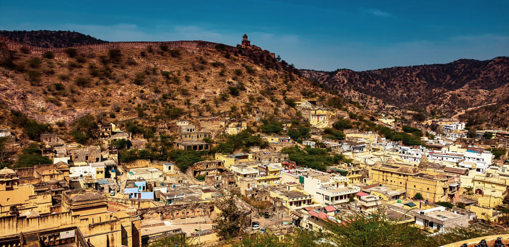 View of Amer town and the Aravalli Hill range