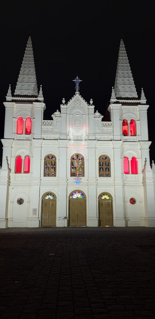 Santa Cruz Basilica at night in Fort Kochi
