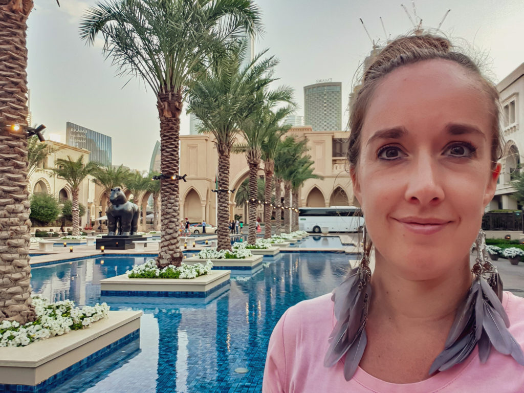 Adriana at the gardens of the Palace Hotel in Dubai