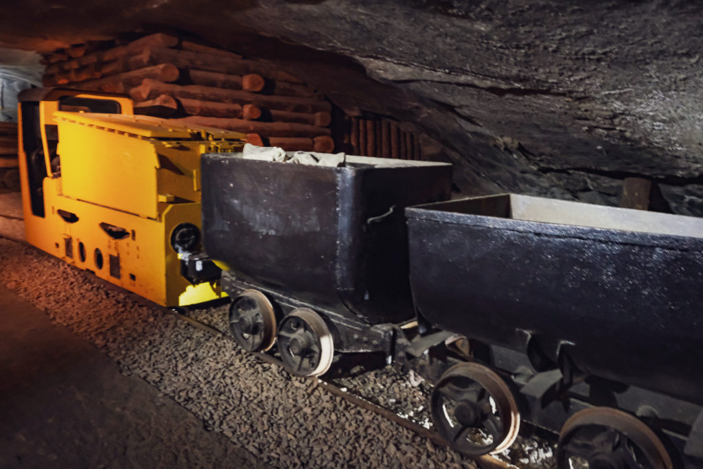 Train carts to transport salt in the mine