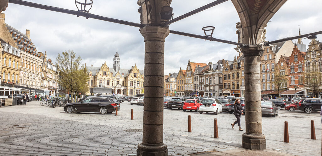 Market square in Ieper. Monumental highlights of Ieper, Belgium. In the worlds jungle travel. 