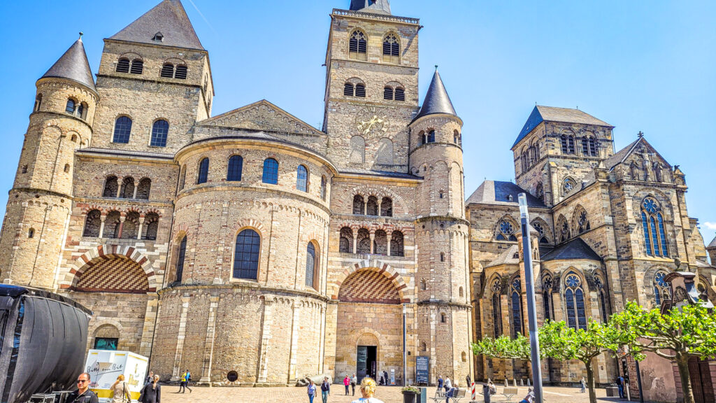 Exterior architecture of the Saint Peter Basilica in Trier, Germany