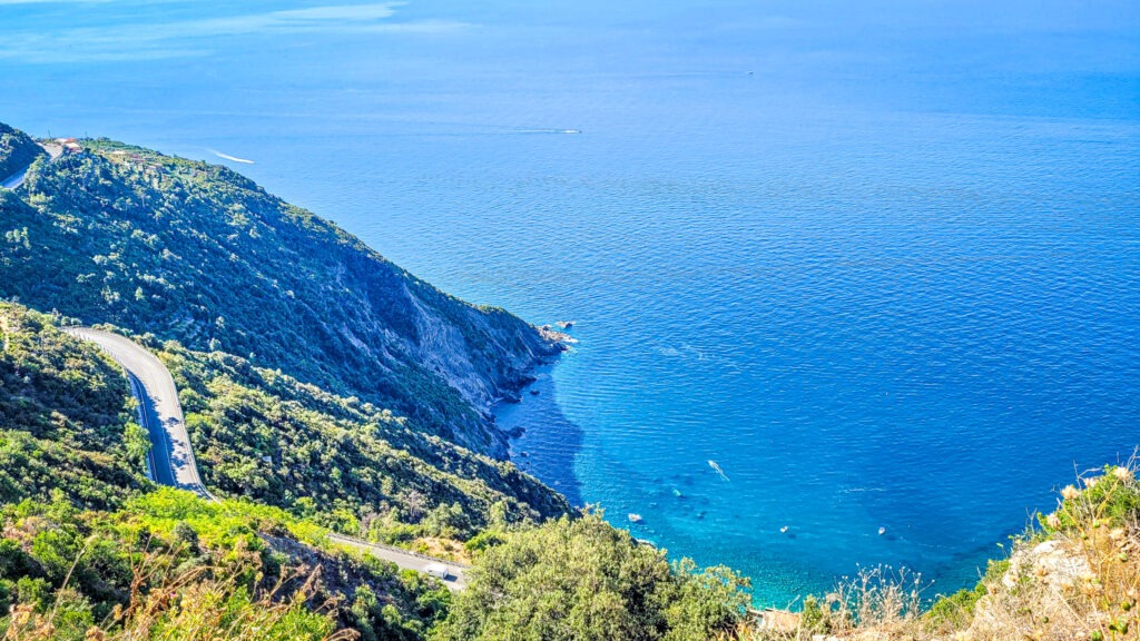 View of the blue waters of the Ligurian Sea at Cinque Terre. In the worlds jungle travel. 