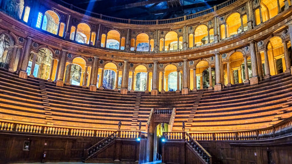 Monumental highlights to visit in Parma, Italy. Wooden baroque theatre at Palazzo della Pilotta.
