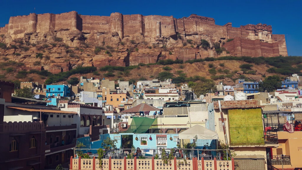 View of Mehrangarh Fort in Jodhpur from the city. In the worlds jungle travel.