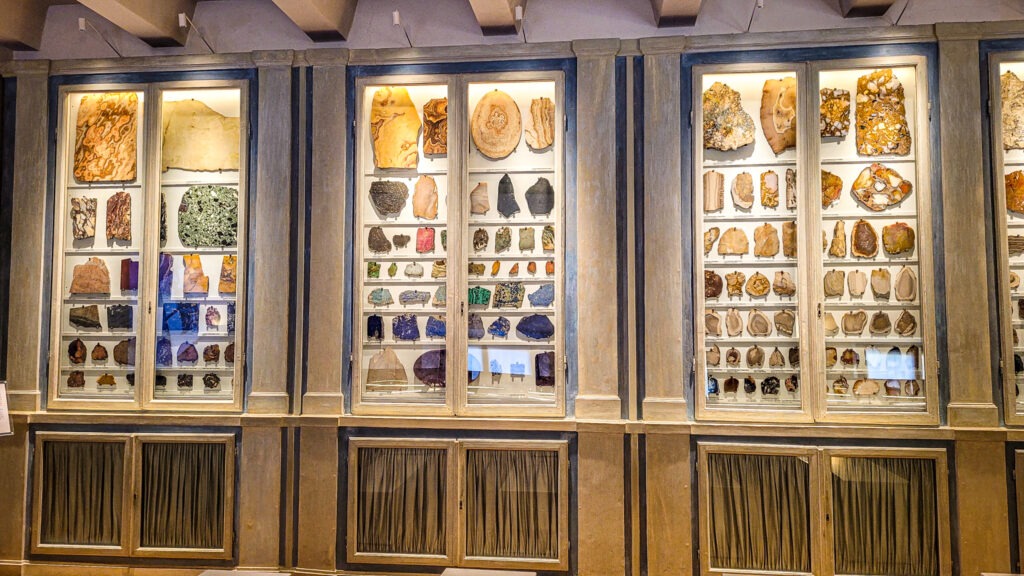 Display of natural stones at Opificio delle pietre dure in Florence, Italy.