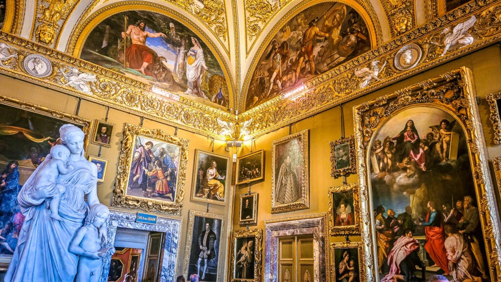 Collection of paintings at Pitti Palace. Monumental highlights to visit in Florence. In the worlds jungle.