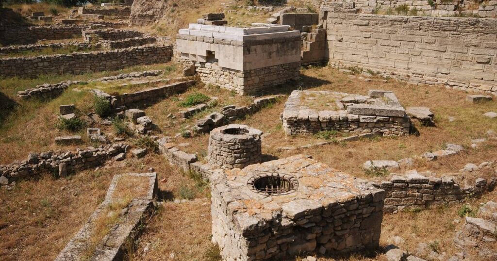 Ruins in Troy, Turkey. Lost cities and legends in Europe. In the worlds jungle travel.