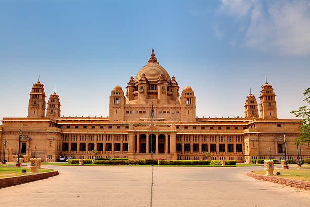Architecture of Umaind Bhawan Palace in Jodhpur. Majestic palaces to visit or to stay at in Rajasthan, India. In the worlds jungle travel.