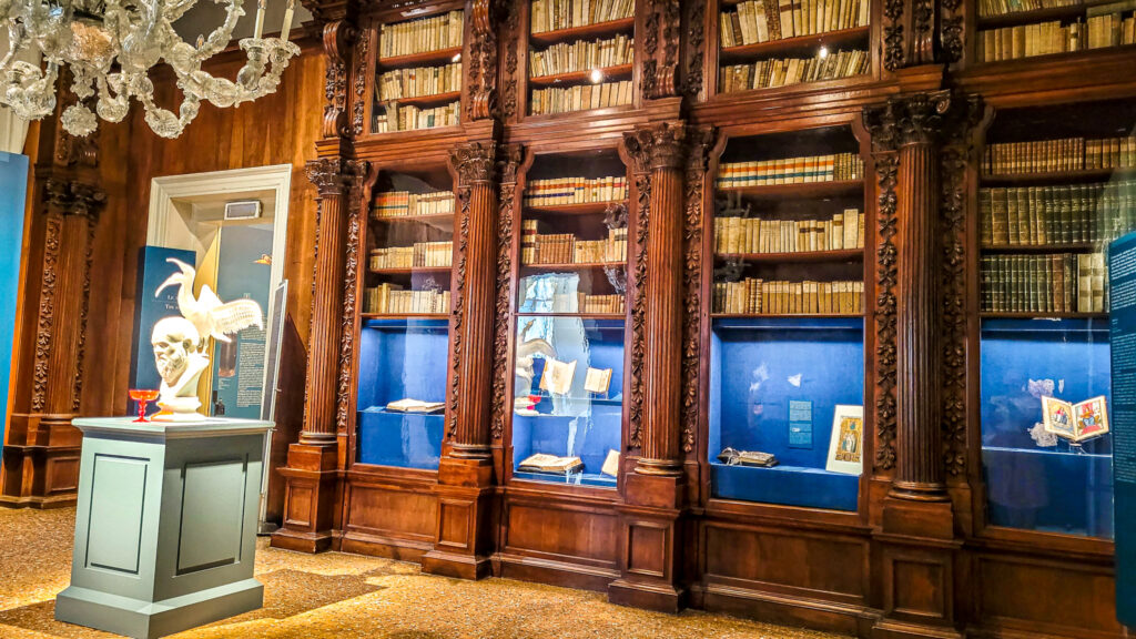 Library at Museo Archeologica Nazionale di Venezia. Monumental highlights to visit in Venice, Italy. In the worlds jungle.