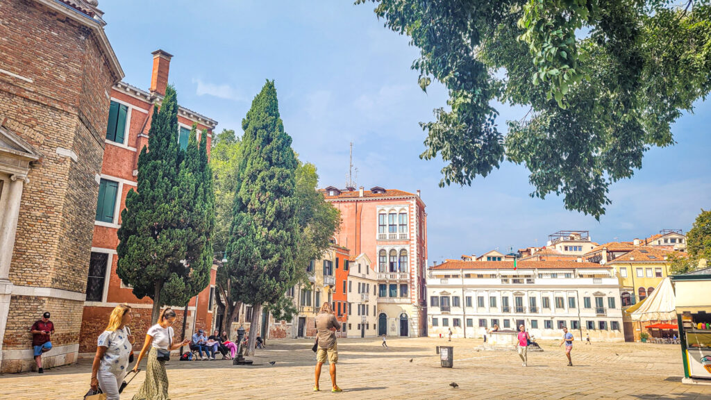 Square in San Polo in Venice. Monumental highlights to visit in Venice, Italy. In the worlds jungle.