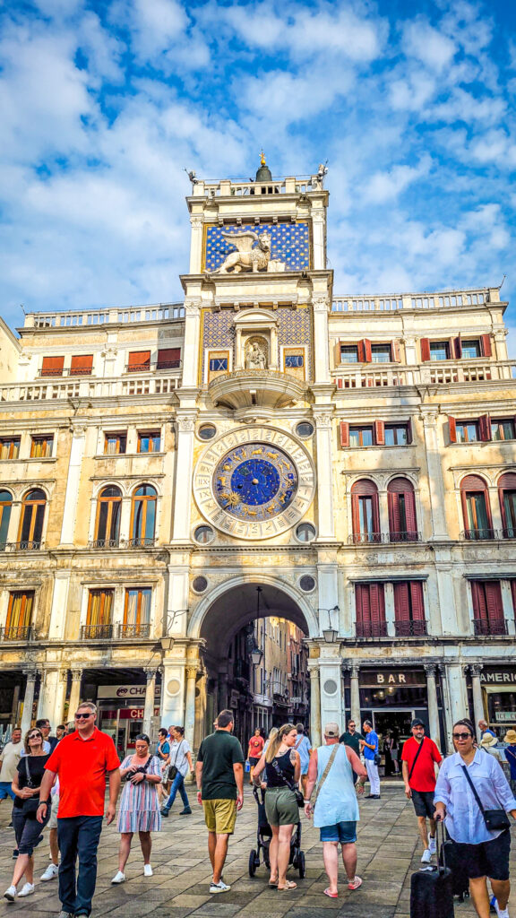 Torre dell'Orologio in Venice. Monumental highlights to visit in Venice, Italy. In the worlds jungle.