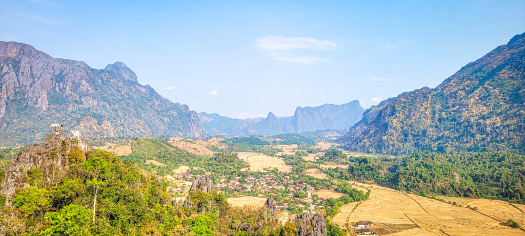 View from the Phapoungkham viewpoint. Cultural and natural highlights to see and do in Vang Vieng, Laos. In the worlds jungle travel blog. 