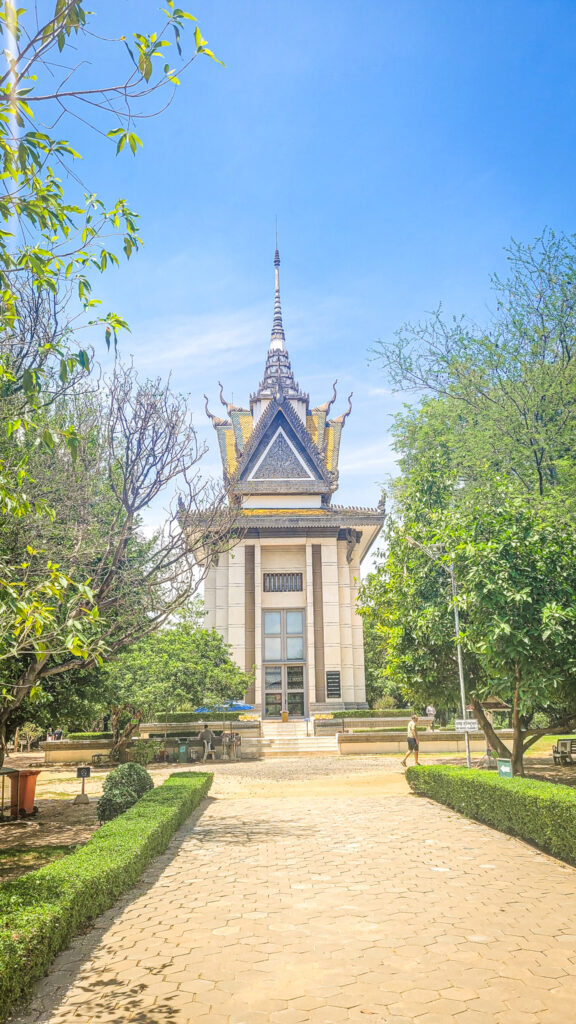 The Memorial Stupa at Choeung Ek. Cultural highlights in Phnom Penh. In the worlds jungle.