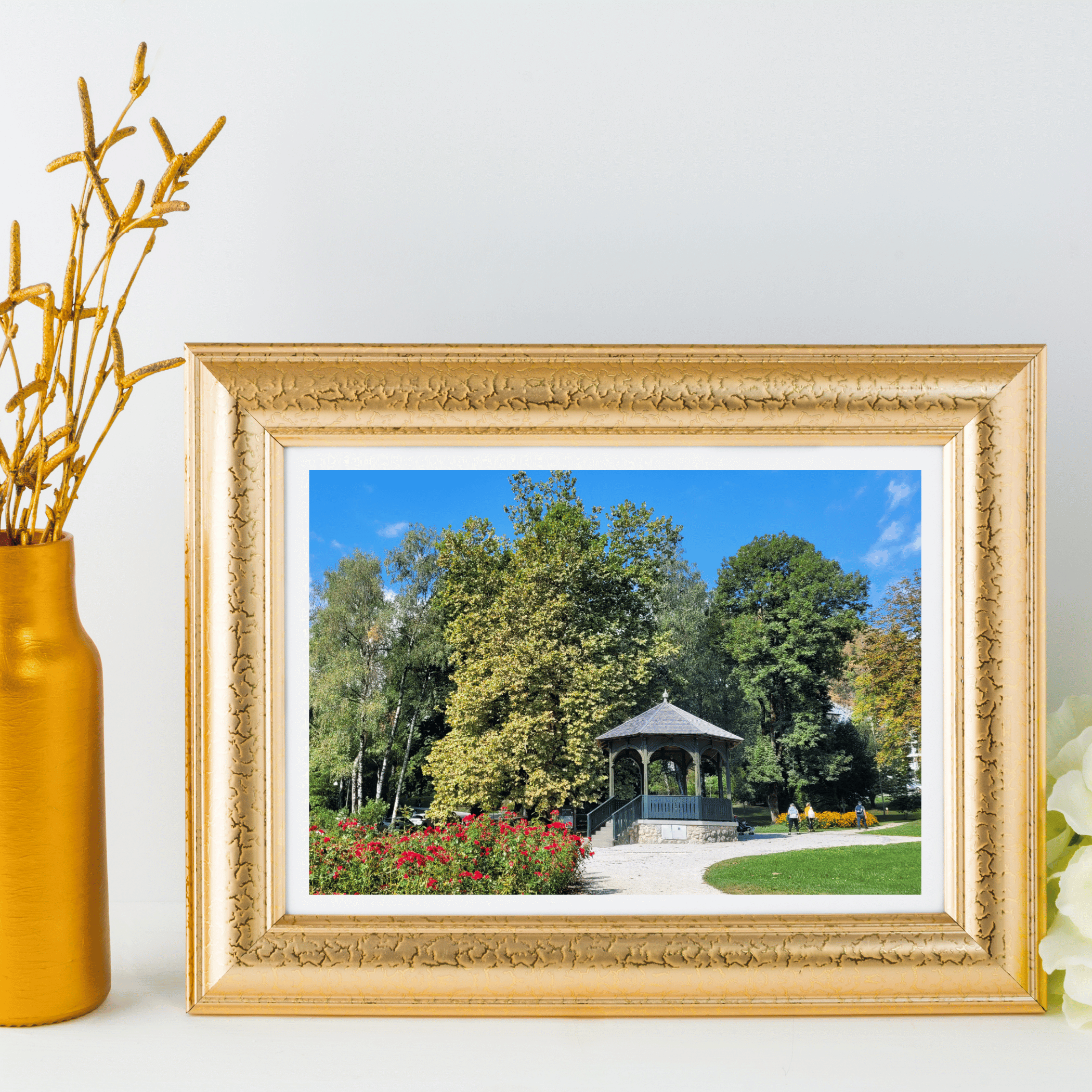 Gazebo at Bled park. In the worlds jungle Travel Prints