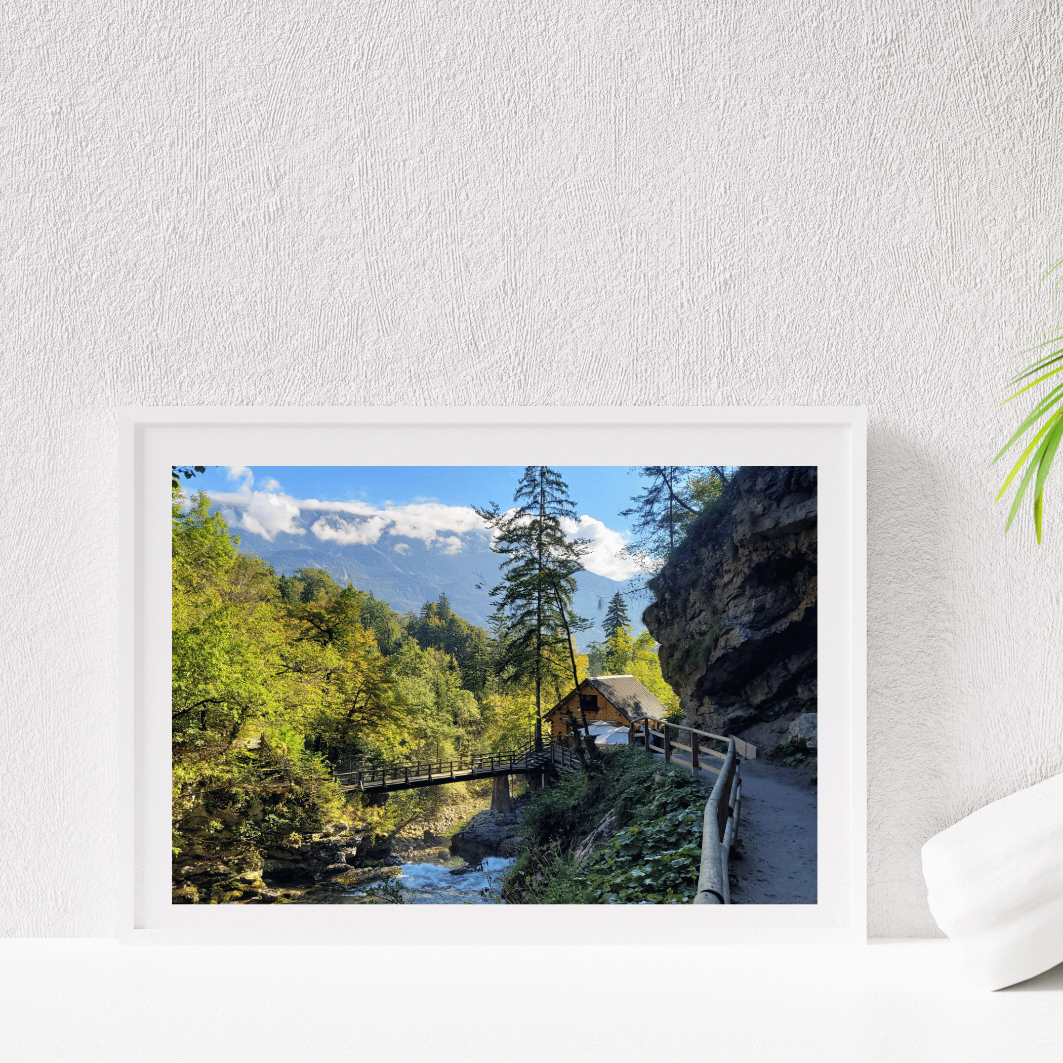 House at Vintgar Gorge in Bled. In the worlds jungle Travel Prints