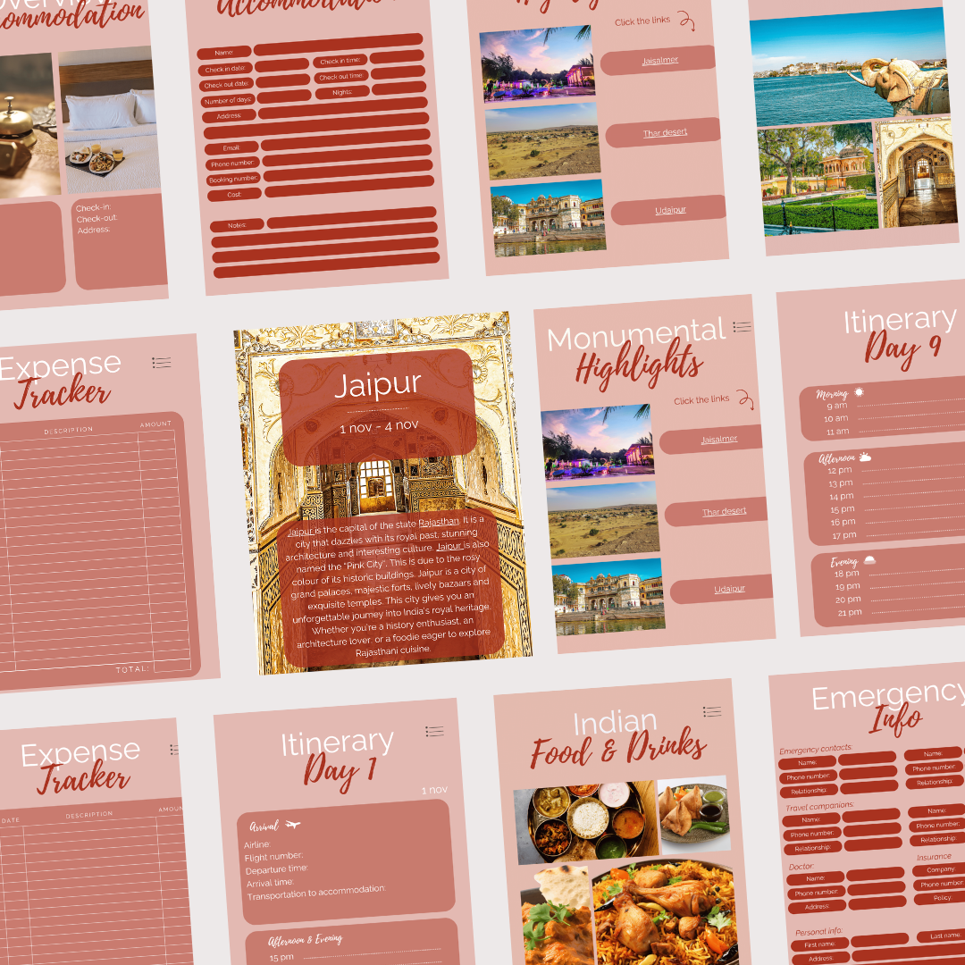 Mock up adjustable Canva itinerary Rajasthan. In the worlds jungle (2)