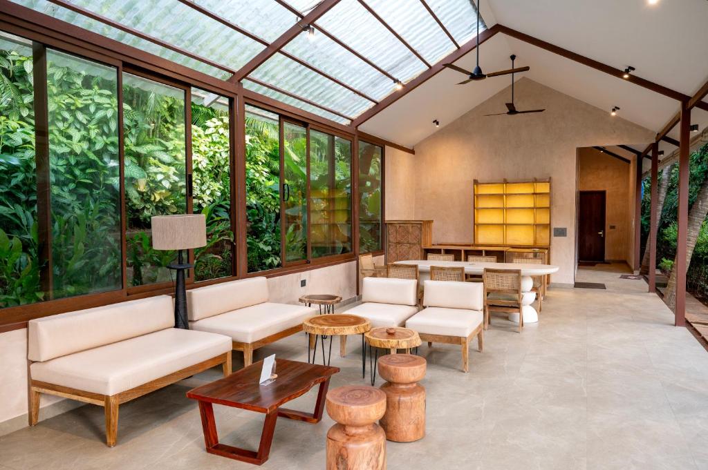 Lounge at Palma Beach resort. Goa Best luxury hotels & resorts in North Goa rated 8.5+ for an unforgettable getaway.