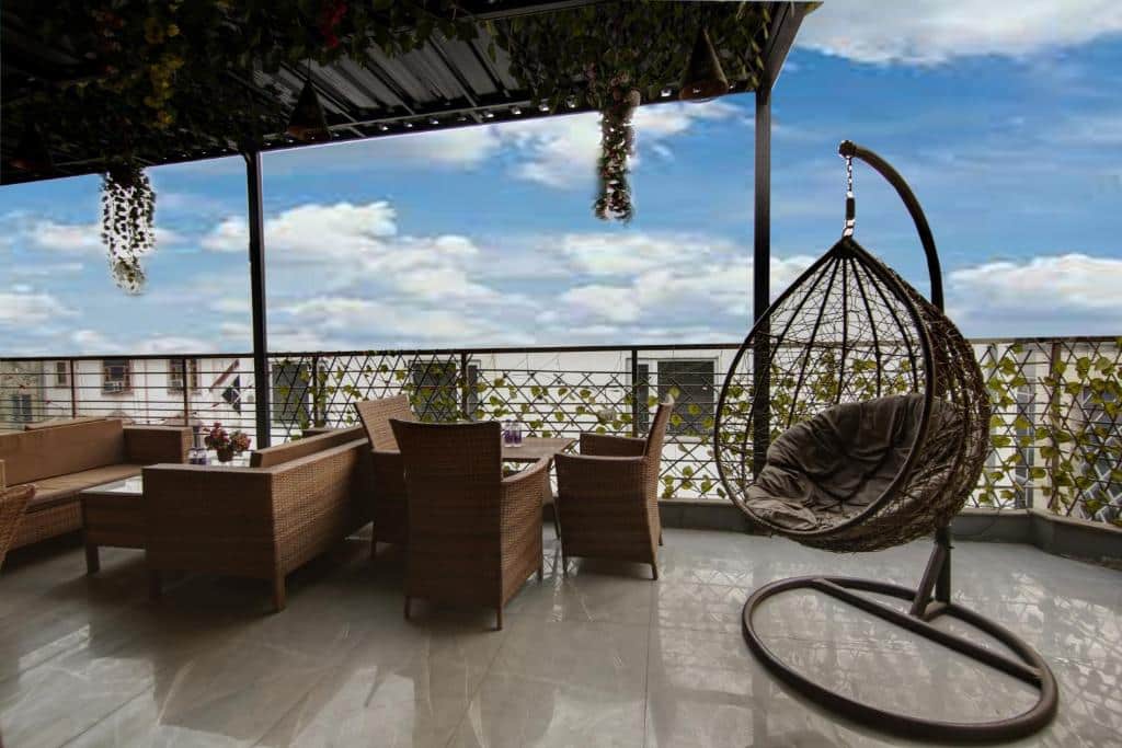 Rooftop terrace at The Shanti Plaza. New Delhi Historical Travel Guide: famous monuments, forts & heritage spots to visit