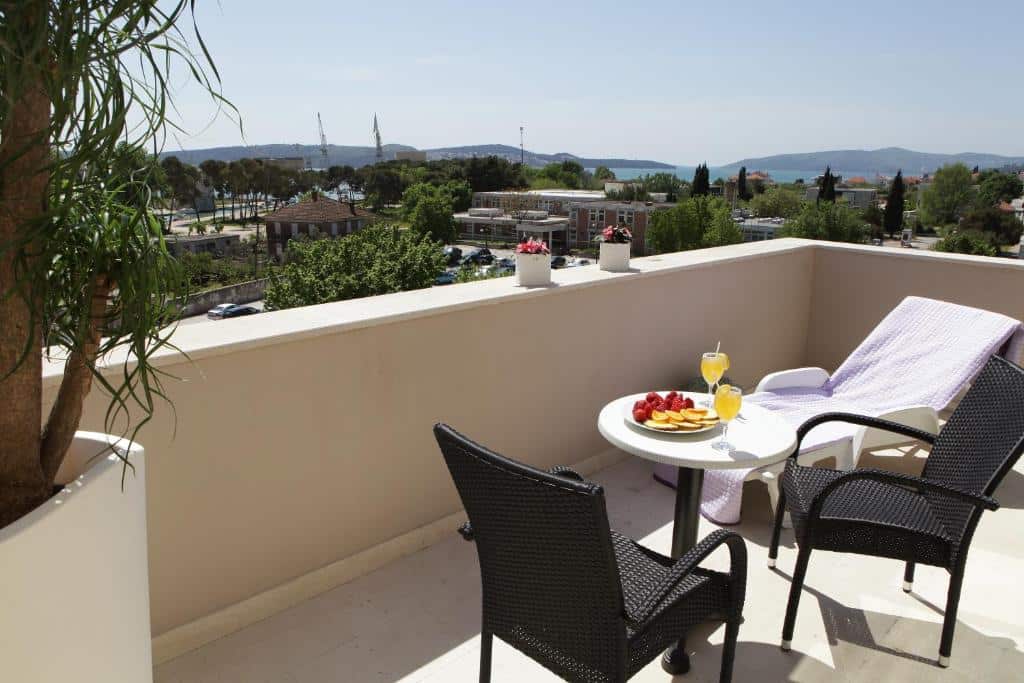 Terrace and scenic view at Hotel Bellevue Trogir. Trogir & Čiovo Island: history, beaches, culture & coastal beauty