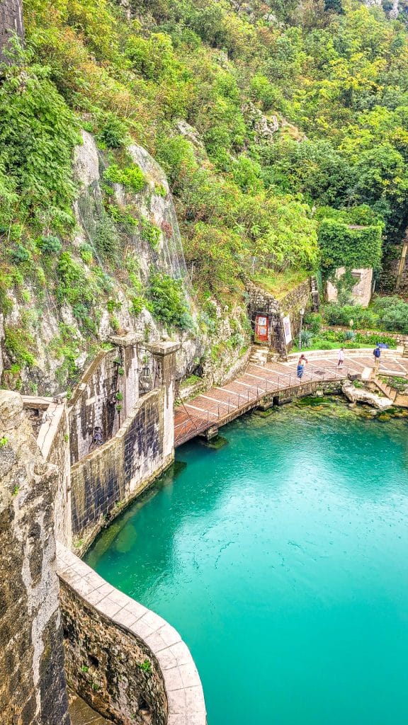 The green blue waters at Gurdic Bastion in Kotor in Montenegro. A complete travel guide to Dubrovnik: city walls, fortresses, and day trips