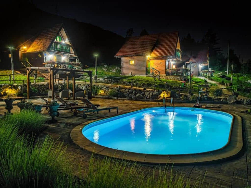 Swimming pool at night. Holiday Park Plitvice Paradise. Visiting Plitvice Lakes: tips, highlights, and where to stay