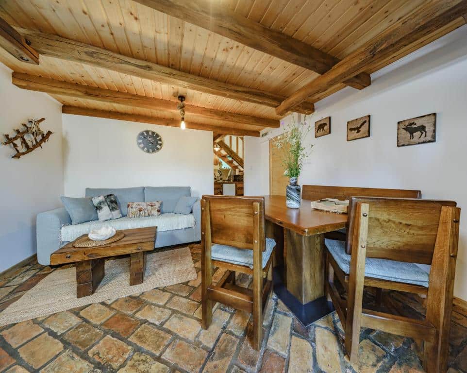 Wooden modern style interior of a bungalow. Holiday Park Plitvice Paradise. Visiting Plitvice Lakes: tips, highlights, and where to stay