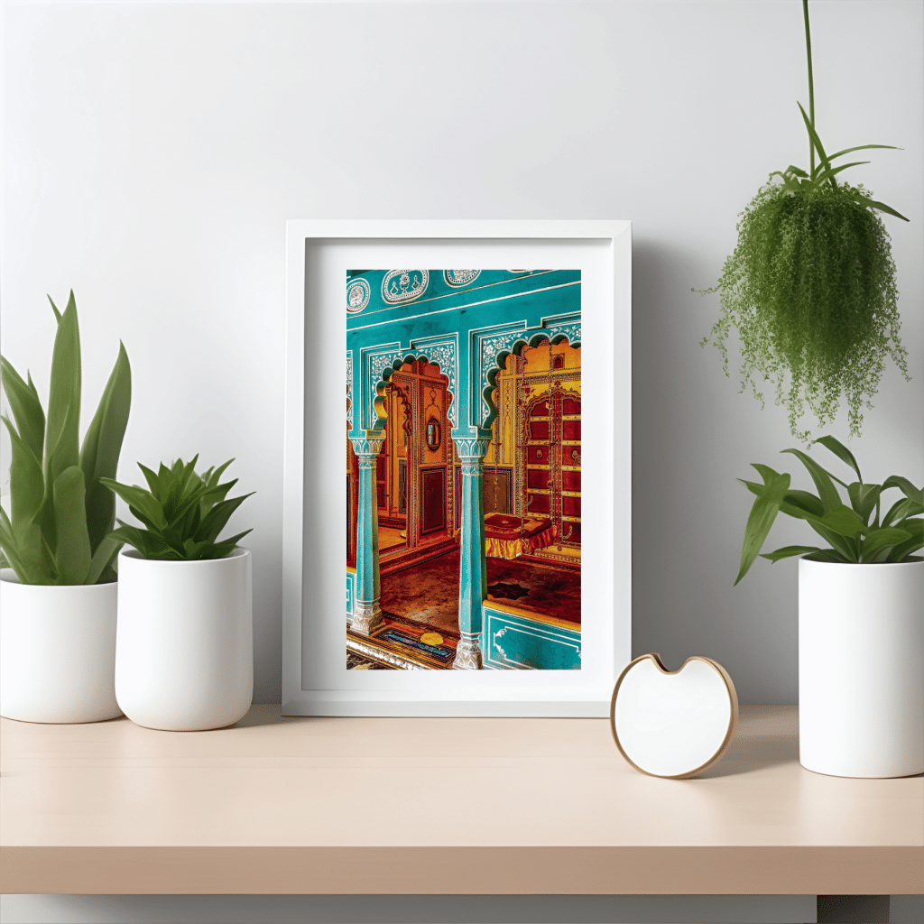 Blue interior at the City Palace. A digital photo print, travel wall art. In the worlds jungle travel blog.